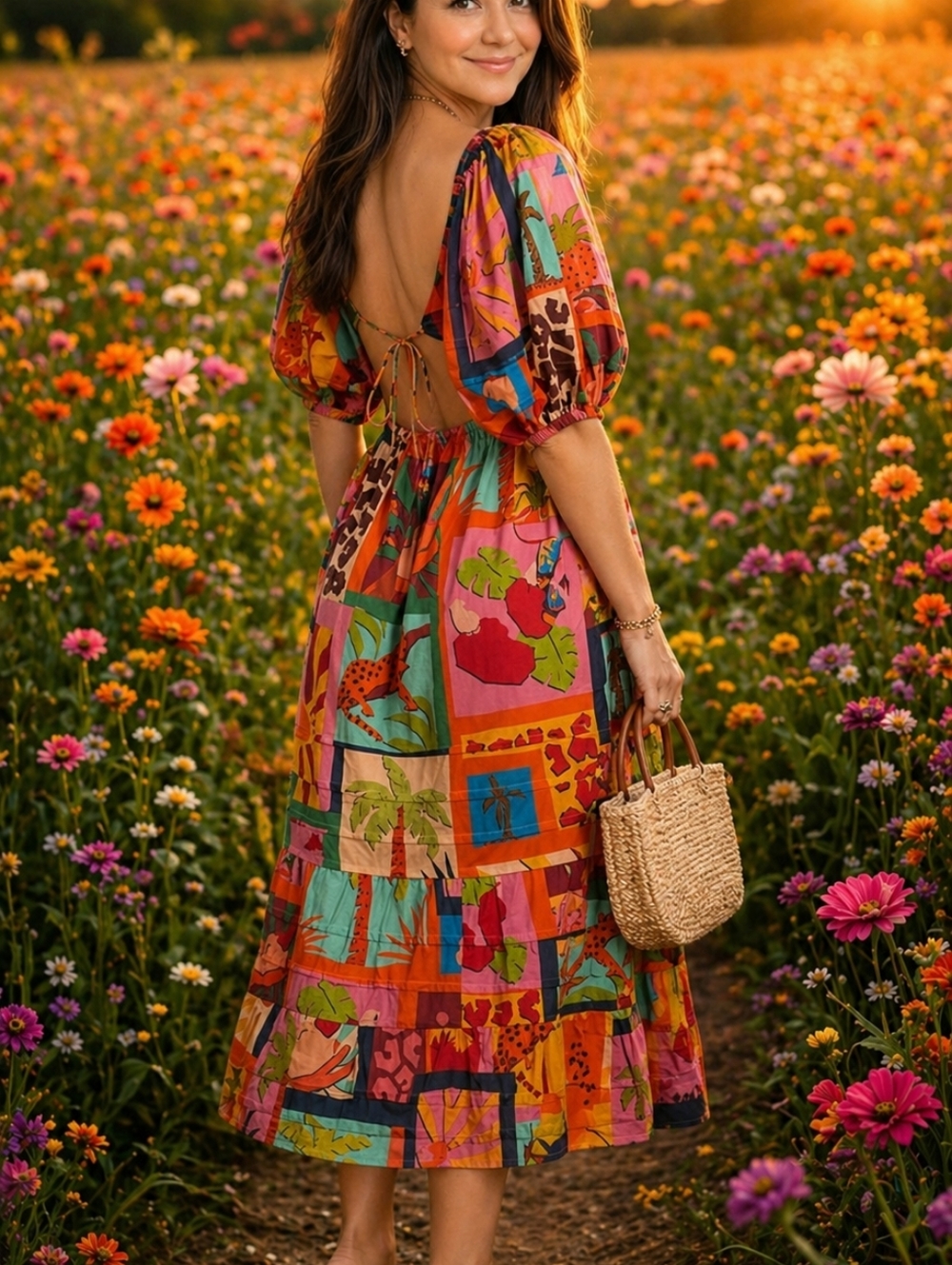 Farm Rio Tropical Collage Midi Dress